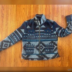 NWOT Stetson Womens Navy Multi Wool Blend Aztec Button Jacket - XL